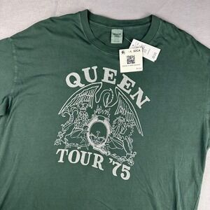 American Eagle Queen Tour 75 Graphic Band Tee Green Silver Glitter Mens M NEW